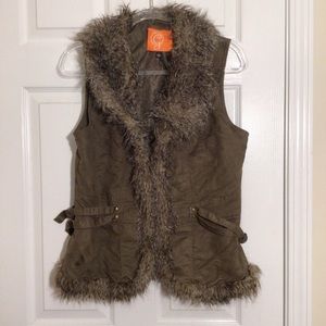 Gabriella Rocha Brown Vest with Faux Fur Trim Size L